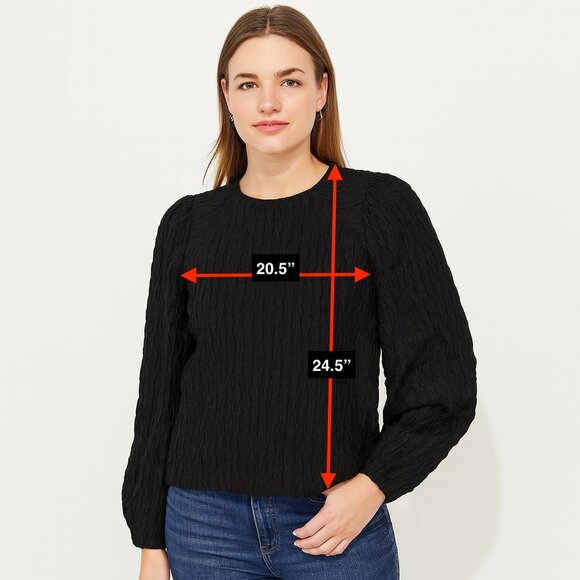 Express Black Jacquard Puff Sleeve Top Sweater Size Large - Picture 2 of 5